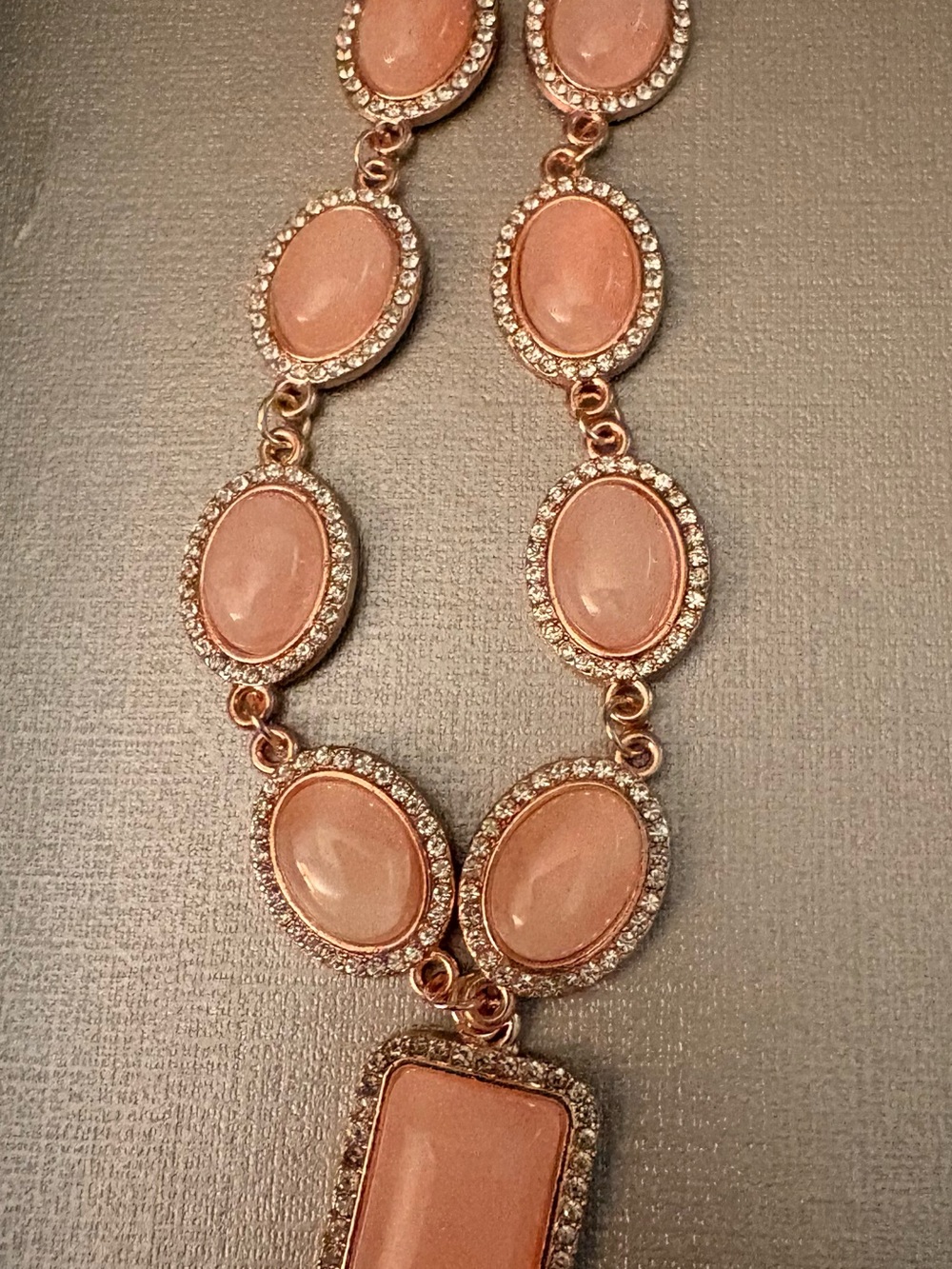 Elegant Pink Stone Statement Necklace - Rose Gold and Faux Diamond Accents
